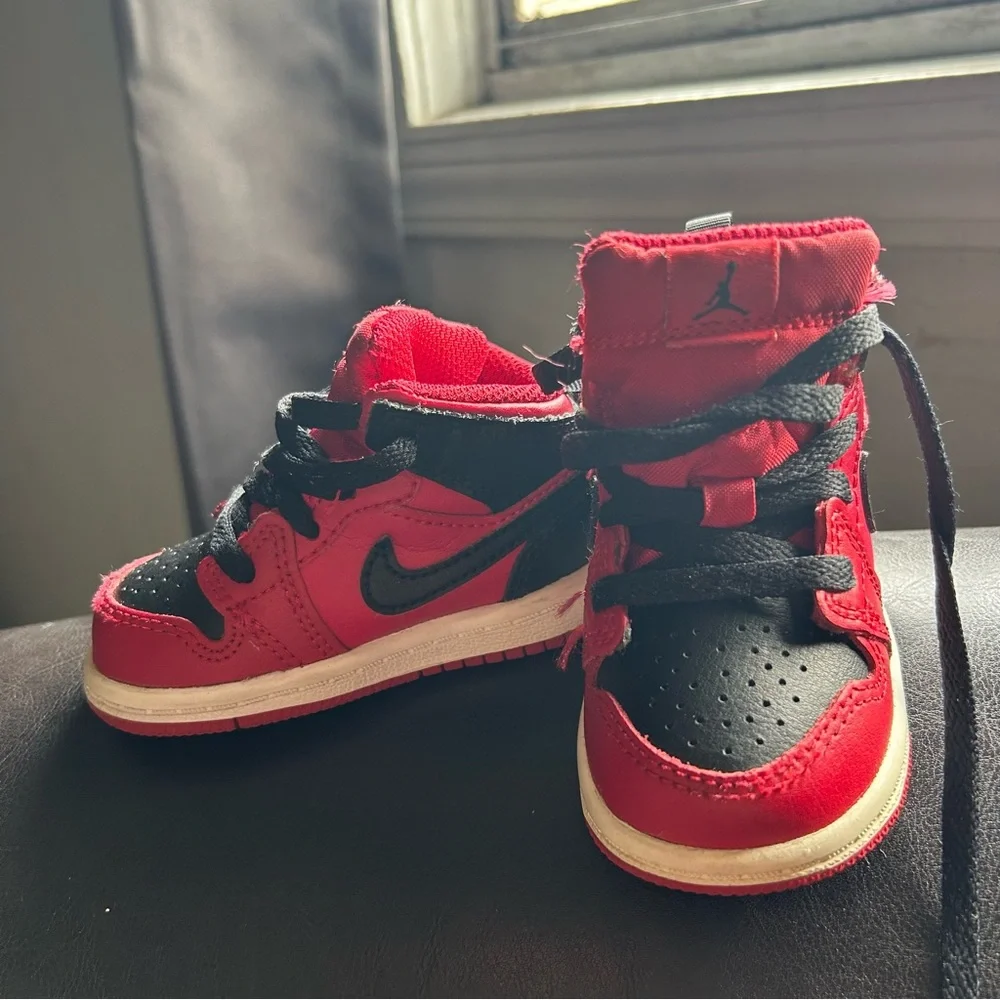 Jordan Kids Red and Black High-Top Sneakers